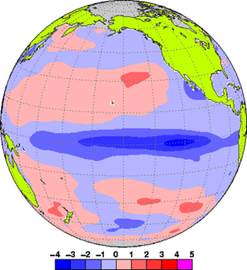 1988年12月の月平均海面水温平年偏差